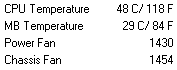 A table
      of temperature and fan speed in computer