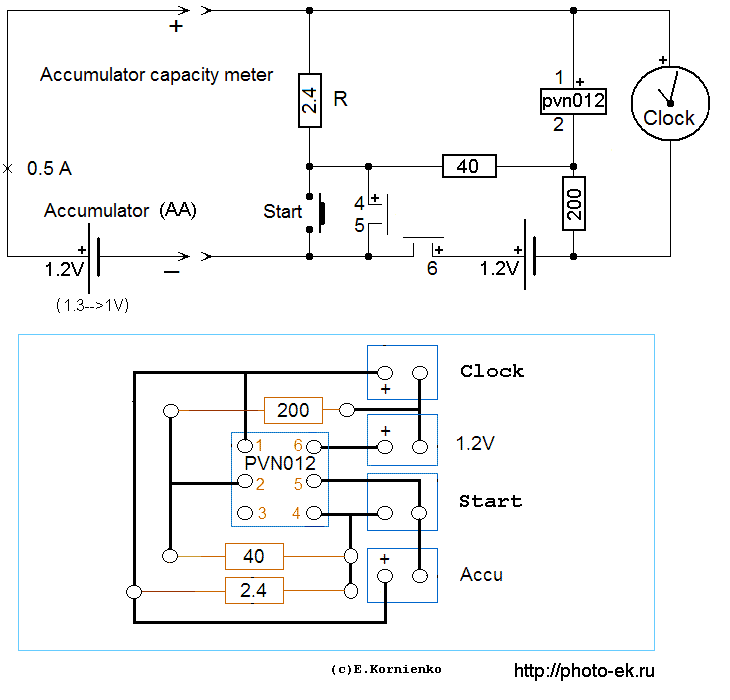 A scheme
      and a wire-arrangement of accu capacity meter for elements AA