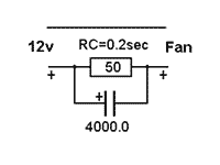 Схема. RC цепь из конденсатора
      и резистора для форсированного старта вентилятора